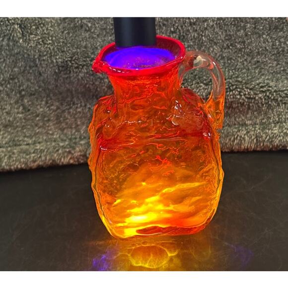 Vintage Pilgrim Glass Plymouth Amberina Square Pitcher Clear Applied Handled - Picture 5 of 10